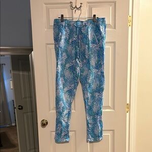 Lilly Pulitzer blue floral linen pants, EUC L